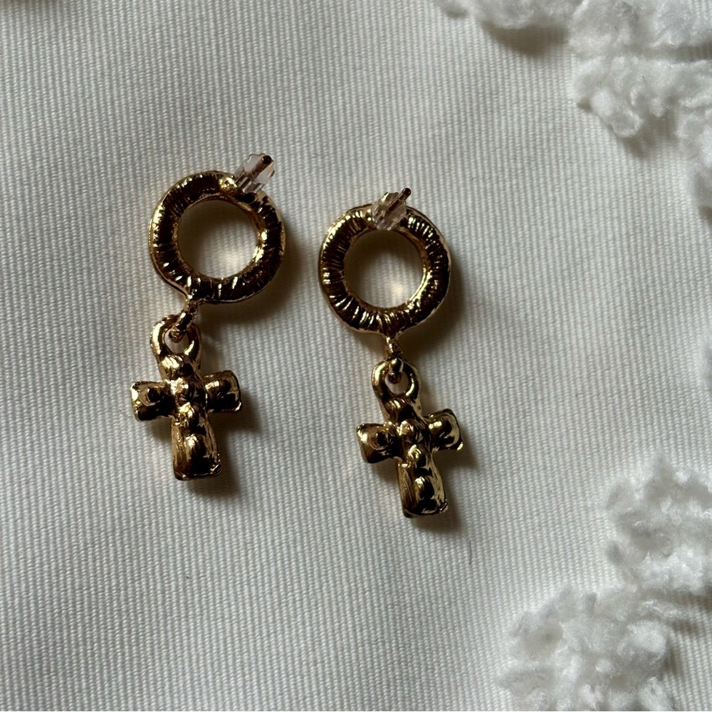 Gold and Crystal Cross Earrings
